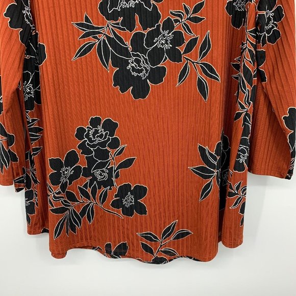 Cato Top Orange Black Floral Print Cut Out Strappy V Neck - Picture 8 of 8